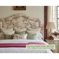 Emperor Tresco Headboard in Colefax Fowler Fuschia Pink/Green, Self Piped and Matching Pleated Border