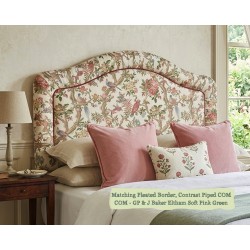 Emperor Tresco Headboard in GP&J Baker Eltham Soft Pink Green, with Contrast Piping COM and Matching Pleated Border
