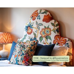 Eigg Headboard in COM Schumacher Hothouse Flowers, edge in Warwick Slubby Linen Cayenne - Designed by Flippa Interiors Ltd