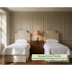 Single Farne Headboard in House Cotton Vanilla, Contrast Piped in House Cotton Pearl, 77cm High