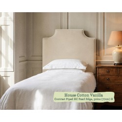Single Farne Headboard in House Cotton Vanilla, Contrast Piped in House Cotton Pearl, 77cm High