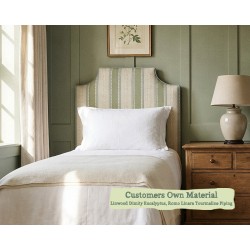 Single Farne Headboard in Customers Own Material - Linwood Dimity Eucalyptus, Piped in Romo Linara Tourmaline, 77cm High