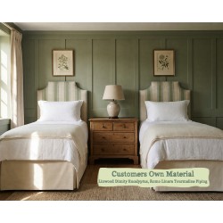 Single Farne Headboard in Customers Own Material - Linwood Dimity Eucalyptus, Piped in Romo Linara Tourmaline, 77cm High