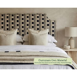 Small Double Farne Headboard in Customers Own Material - Christopher Farr Cloth Indigo, Backtacked Edge Trim, 77cm High