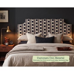 Kingsize Farne Headboard in Customers Own Material - Christopher Farr Cloth Indigo, Backtacked Edge Trim, 77cm High