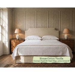 Super King Farne Headboard in House Cotton Vanilla, Contrast Piped in House Cotton Pearl, 77cm High