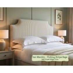 Kingsize Farne Headboard in Ian Mankin Ticking Stripe Sage, Self Piped, 77cm High