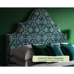Euro King Headboard Samson Linwood Kami Seagreen Contrast Piped House Cotton Vanilla
