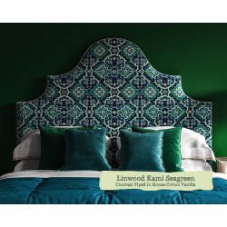 Euro King Headboard Samson Linwood Kami Seagreen Contrast Piped House Cotton Vanilla