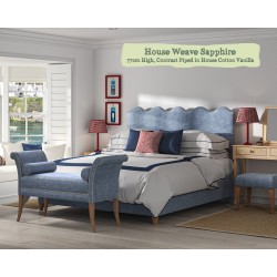 Euro King Solas Headboard in House Weave Sapphire Contrast Piped Edge 77cm High