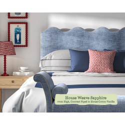 Euro King Solas Headboard in House Weave Sapphire Contrast Piped Edge 77cm High