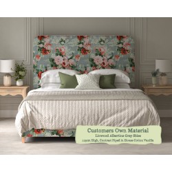 Euro King Headboard Faray Linwood Albertine Grey Skies 115cm Height Contrast Piped House Cotton Vanilla
