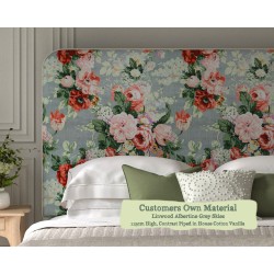 Euro King Headboard Faray Linwood Albertine Grey Skies 115cm Height Contrast Piped House Cotton Vanilla