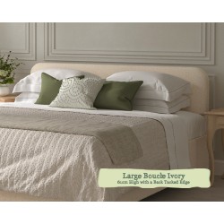 Euro King Headboard Faray Large Boucle Ivory 61cm Height Back Tacked Edge
