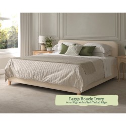 Euro King Headboard Faray Large Boucle Ivory 61cm Height Back Tacked Edge