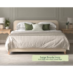 Euro King Headboard Faray Large Boucle Ivory 61cm Height Back Tacked Edge