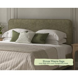 Euro King Headboard Faray House Weave Sage 77cm Height 11mm Vintage Strip Studs