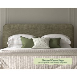 Euro King Headboard Faray House Weave Sage 77cm Height 11mm Vintage Strip Studs