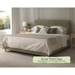 Euro King Headboard Faray House Weave Sage 77cm Height 11mm Vintage Strip Studs