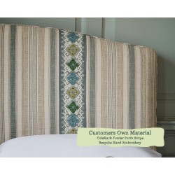 Euro King Caldey Headboard Colefax & Fowler Porth Stripe 30ins Hand Embroidery