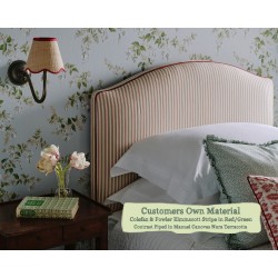 Euro King Caldey Headboard Colefax & Fowler Elmscott Stripe Red Green Contrast Piped Manuel Canovas Nura Terracotta