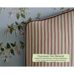 Euro King Caldey Headboard Colefax & Fowler Elmscott Stripe Red Green Contrast Piped Manuel Canovas Nura Terracotta