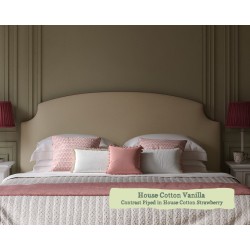 Euro King Headboard Puffin House Cotton Vanilla Contrast Piped House Cotton Strawberry