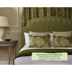 Euro King Headboard in Zoffany Suffolk Stripe Pale Olive - Contrast Piped in House Cotton Vanilla