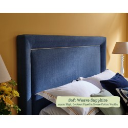 Euro King Headboard Ghia Soft Weave Sapphire 115cm High Contrast Piped House Cotton Vanilla