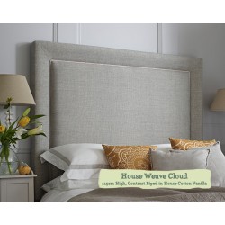 Euro King Headboard Ghia House Weave Cloud 115cm High Contrast Piped House Cotton Vanilla