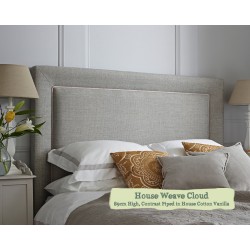 Euro King Headboard Ghia House Weave Cloud 89cm High Contrast Piped House Cotton Vanilla