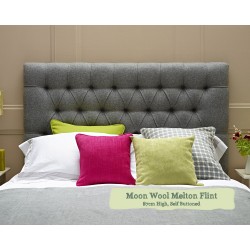Euro King Deep Buttoned Headboard Iona Moon Wool Melton Flint 87cm Height Self Buttoned