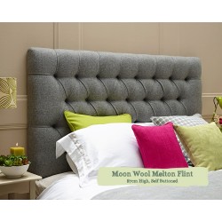 Euro King Deep Buttoned Headboard Iona Moon Wool Melton Flint 87cm Height Self Buttoned