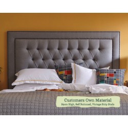 Euro King Headboard Easdale Customers Own Material 89cm High Self Buttoned Vintage Strip Studs