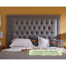 Euro King Headboard Easdale Customers Own Material 115cm High Self Buttoned Chrome Strip Studs