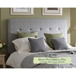 Euro King Headboard Mull Moon Wool Melton Flint 77cm High Self Buttoned Self Piped