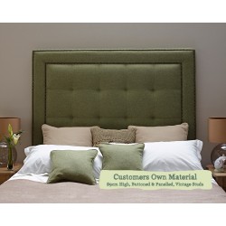 Euro King Headboard Jura Customers Own Material 89cm High Buttoned and Panelled Centre Vintage Studs