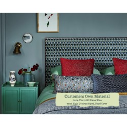 Euro King Headboard Harris Jane Churchill Rene Blue 77cmH Contrast Piped COM Fixed Cover