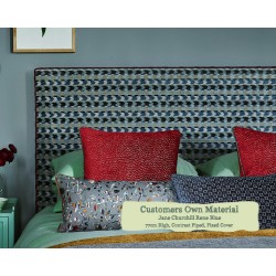 Euro King Headboard Harris Jane Churchill Rene Blue 77cmH Contrast Piped COM Fixed Cover