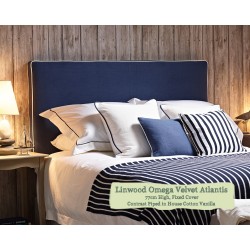 Euro King Headboard Harris Linwood Omega Velvet Atlantis Contrast Piped House Cotton Vanilla 77cmH Fixed Cover