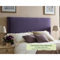 Euro King Headboard Harris Customers Own Material Contrast Piped House Cotton Vanilla 77cmH Fixed Cover