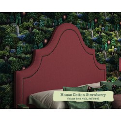 Euro King Headboard Kerrera House Cotton Strawberry Vintage Strip Nails Self Piped