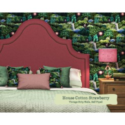 Euro King Headboard Kerrera House Cotton Strawberry Vintage Strip Nails Self Piped