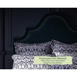 Euro King Headboard Kerrera Liberty Plain Cotton Velvet Scarab Vintage Strip Studs Self Piped