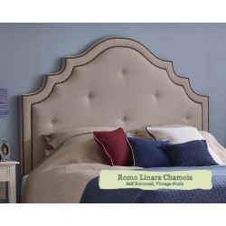 Euro King Bardsey Headboard in Romo Linara Chamois, Self Buttoned with Vintage Stud Border