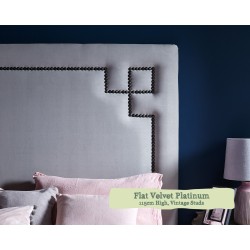 Euro King Headboard Eriskay Flat Velvet Platinum 115cm High Vintage Studs