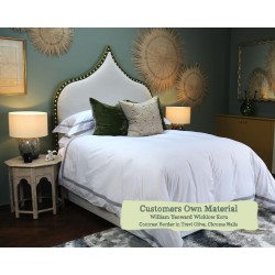 Euro King Headboard Ewe WIlliam Yeoward Wicklow Ecru Contrast Border Trevi Olive Chrome Nails