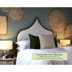 Euro King Headboard Ewe WIlliam Yeoward Wicklow Ecru Contrast Border Trevi Olive Chrome Nails