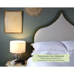 Euro King Headboard Ewe WIlliam Yeoward Wicklow Ecru Contrast Border Trevi Olive Chrome Nails