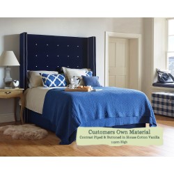 Euro King Headboard Winged Mull Customers Own Material Contrast Piped Contrast Buttoned House Cotton Vanilla